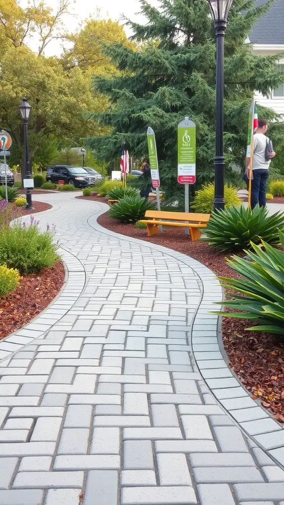 13 Stunning Backyard Makeover Ideas for Your Outdoor Oasis 12 A winding pathway made of decorative pavers surrounded by greenery and flowers.