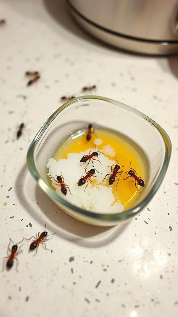 15 Effective DIY Indoor Ant Repellents You Can Make at Home 6 Boric acid and sugar bait mixed in a bowl with ants around it