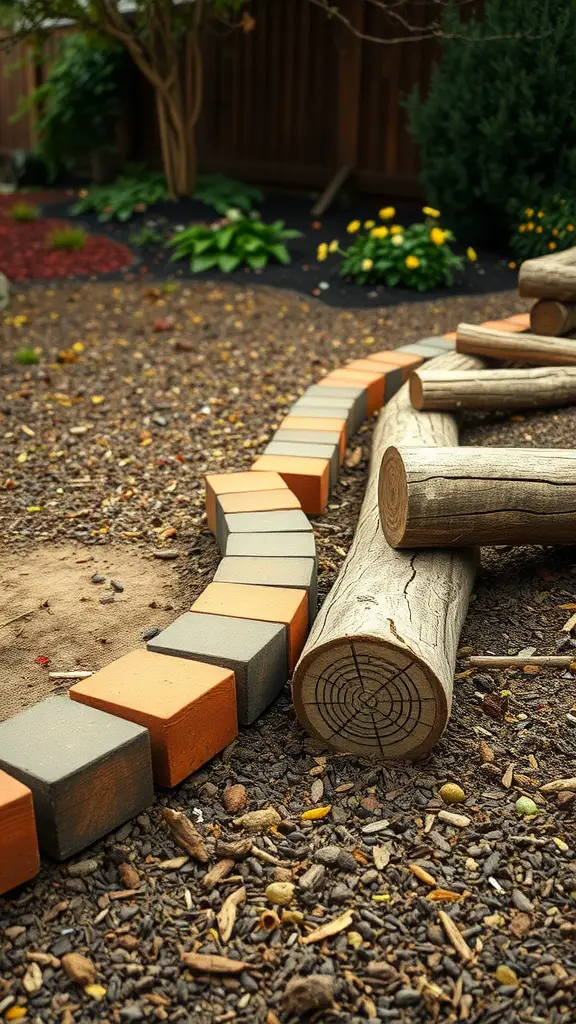 29 Creative Brick Garden Edging Ideas to Transform Your Outdoor Space 12 Garden with curved brick edging and wooden logs