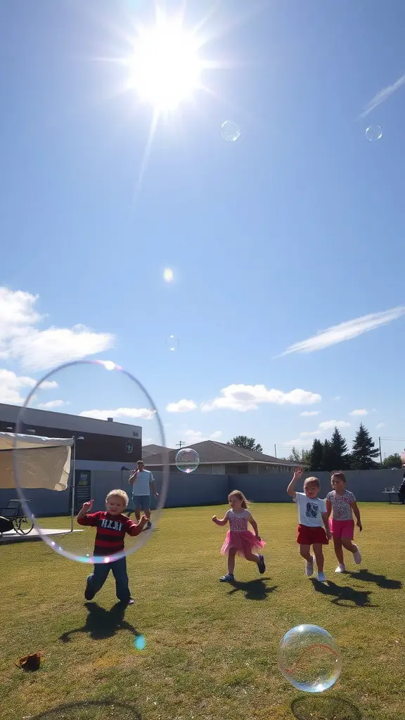 19 Fun Outdoor Birthday Party Ideas for Kids 15 Kids chasing bubbles under a bright sun