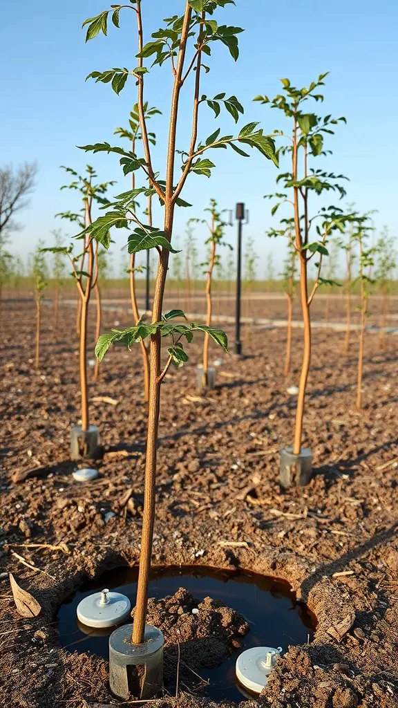 15 Creative Garden Irrigation Ideas for a Thriving Garden 4 Young trees with bubblers for targeted watering in a garden