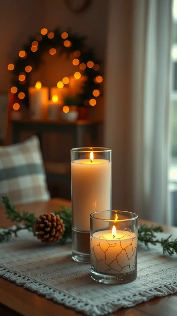 Cozy setup with candles on a table, highlighting budget-friendly decor ideas.