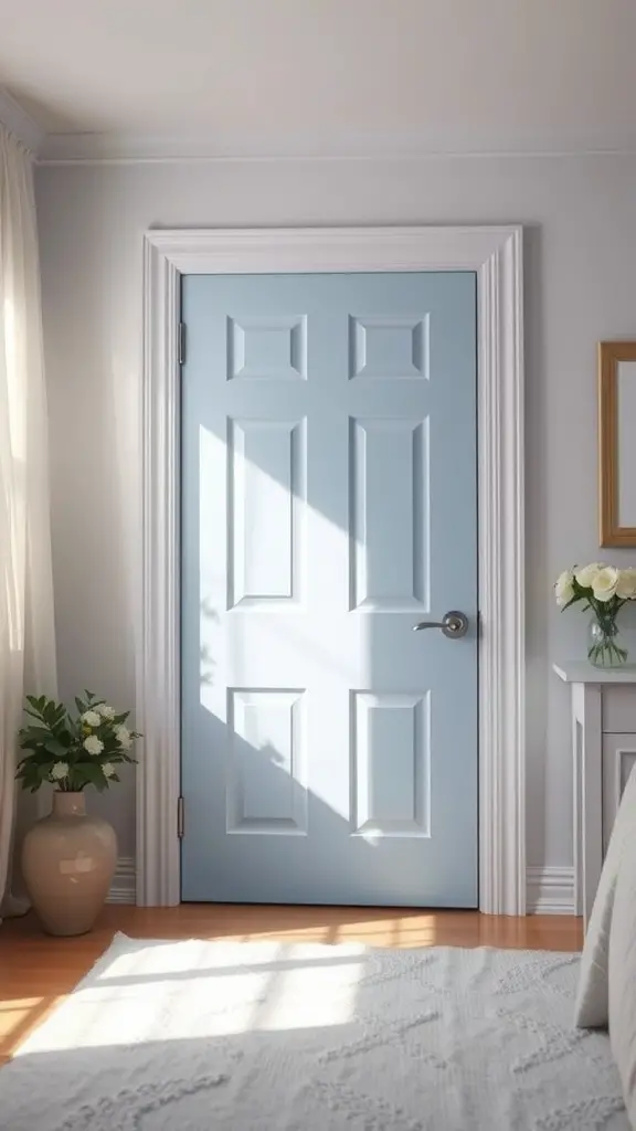 A calming blue door in an indoor setting, symbolizing serenity.