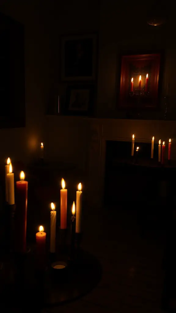 21 Spooktacular Goth Baby Shower Ideas You’ll Love 13 Candlelit room with various candles illuminating the dark space