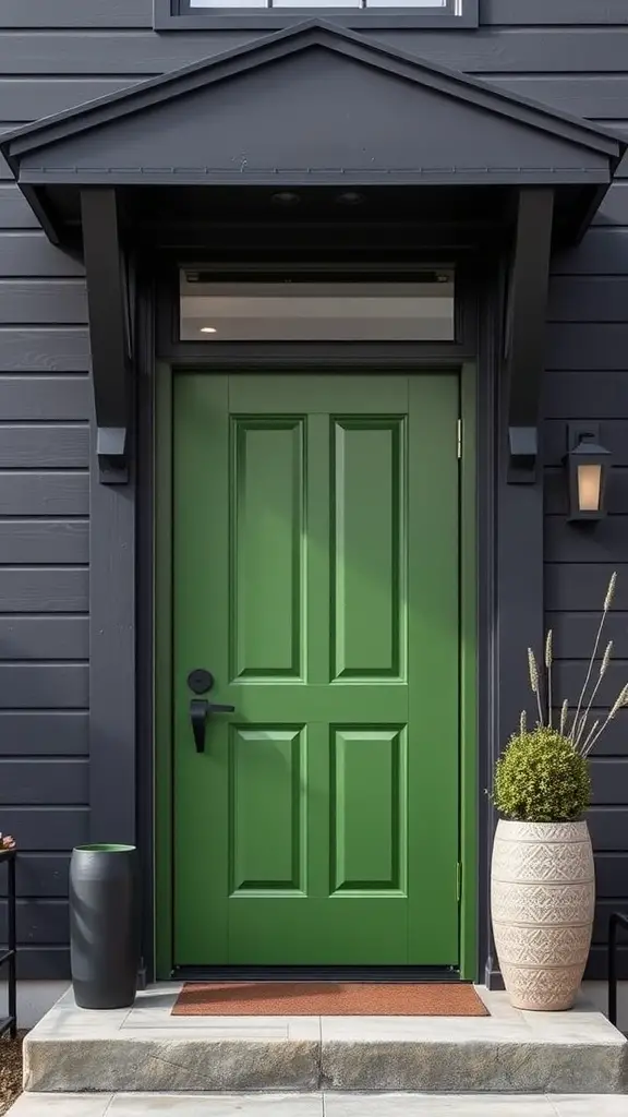 17 Stunning Green Front Door Ideas to Elevate Your Curb Appeal 16 A modern green front door against a charcoal gray exterior
