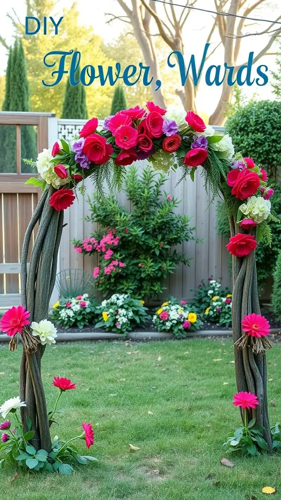 21 Affordable and Creative Backyard Wedding Ideas 8 A charming DIY flower arch decorated with vibrant flowers and greenery