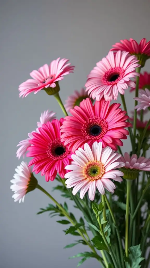 21 Stunning Flower Bouquet Ideas for Every Occasion 13 A vibrant bouquet of pink and white gerbera daisies with green leaves.