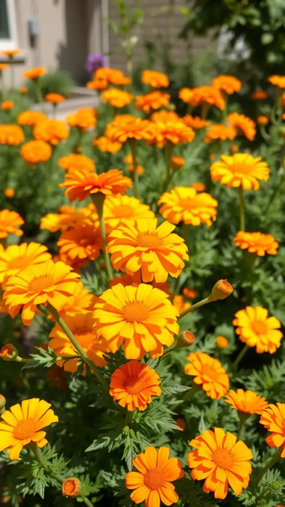 19 Colorful Plant Ideas to Brighten Your Space 15 A vibrant display of yellow and orange marigolds blooming in a garden