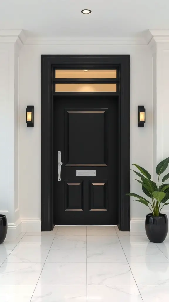 Chic black door with elegant design, framed in a modern entryway