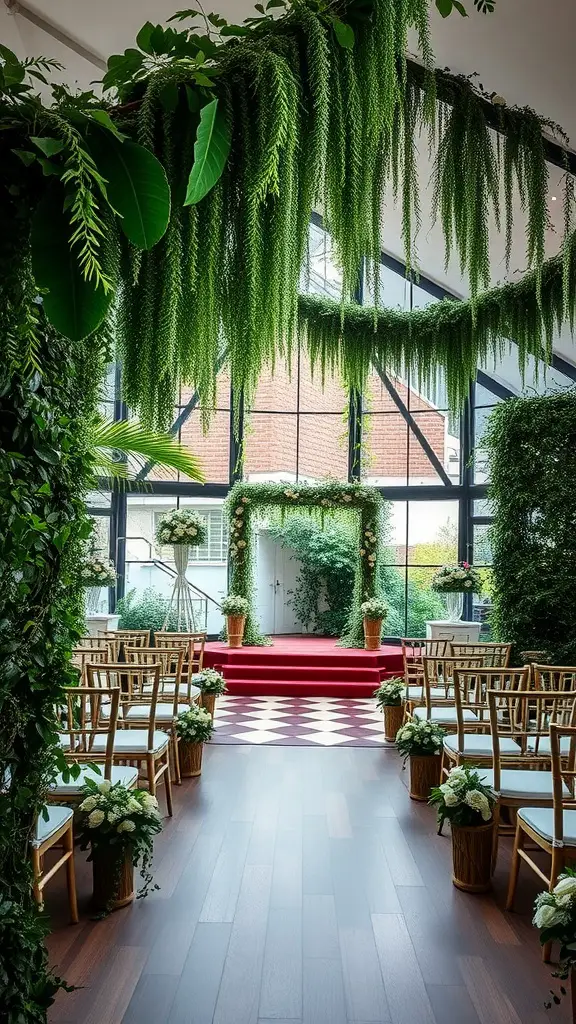 21 Stunning Indoor Wedding Ideas You've Got to See 6 Indoor wedding setup with lush greenery and floral decorations