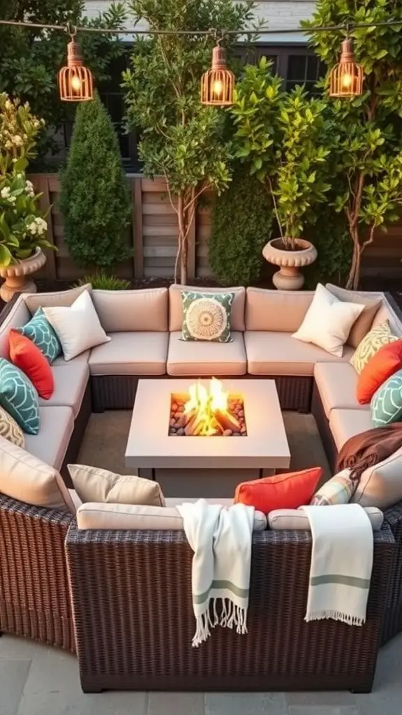 19 Stylish Outdoor Fire Pit Seating Ideas for Cozy Gatherings 5 Chic outdoor sectional sofa surrounding a fire pit