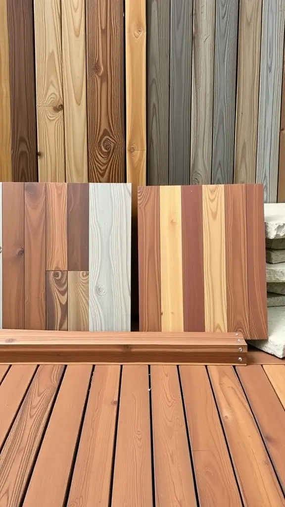 21 Stunning Above Ground Pool Deck Designs for Your Backyard 8 Various wood samples for deck design