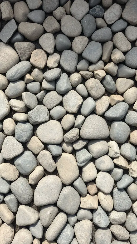 15 Creative Rock Drainage Landscaping Ideas for Your Outdoor Space 5 A variety of smooth stones in shades of gray and beige.