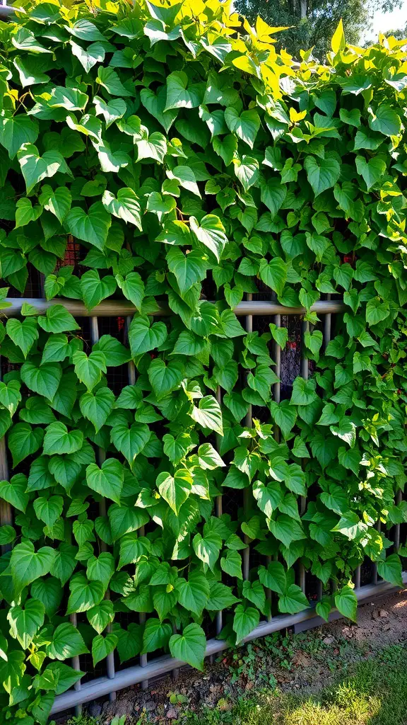 17 Creative Landscaping Ideas for Your Fence Area 13 A wall of vibrant green climbing vines on a fence