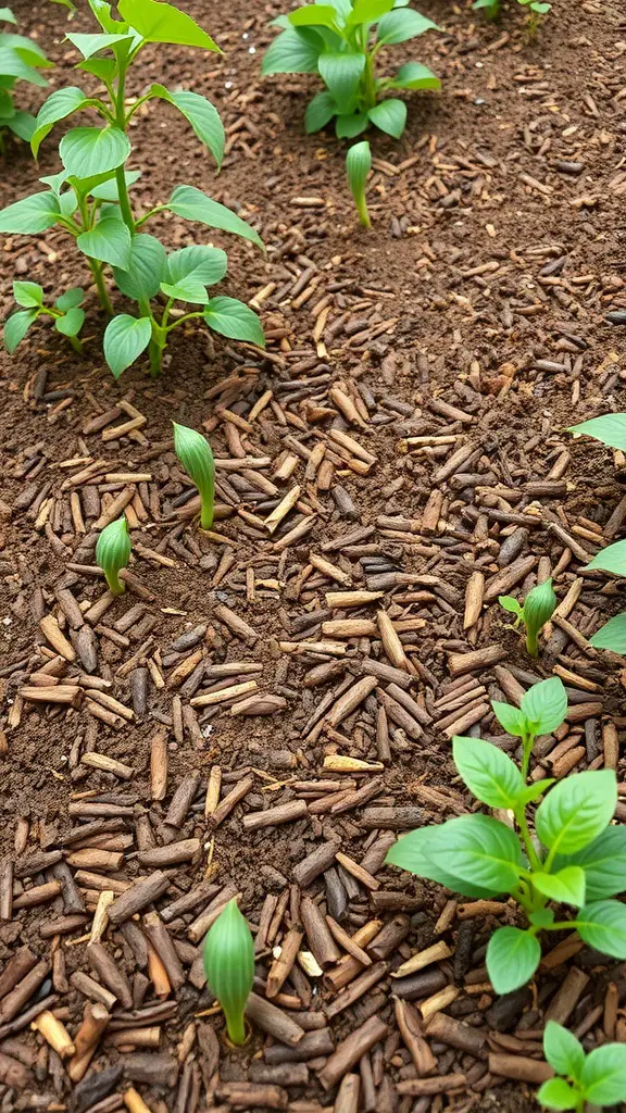 15 Creative Weed Barrier Ideas for Your Garden 11 Garden scene with young plants growing among a layer of cocoa hulls