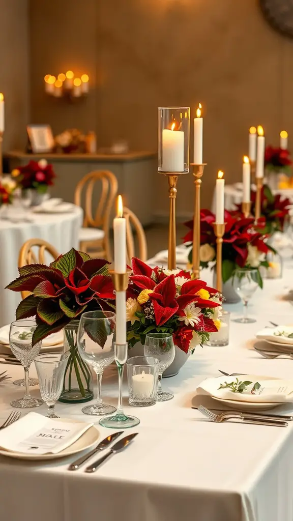 21 Stunning Coleus Planter Ideas to Transform Your Garden 8 A beautifully set table with coleus centerpieces, candles, and elegant tableware.
