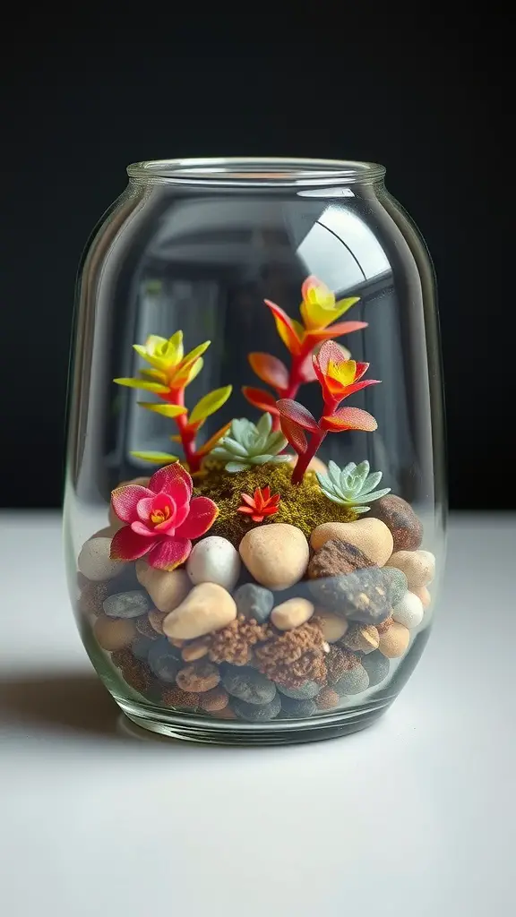 21 Stunning Coleus Planter Ideas to Transform Your Garden 2 A terrarium featuring colorful coleus plants and decorative pebbles.
