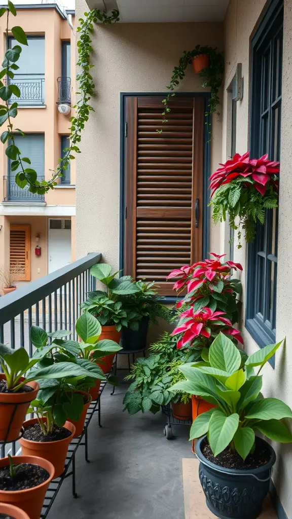 21 Stunning Coleus Planter Ideas to Transform Your Garden 12 A balcony filled with colorful coleus planters, lush greenery, and a cozy atmosphere.