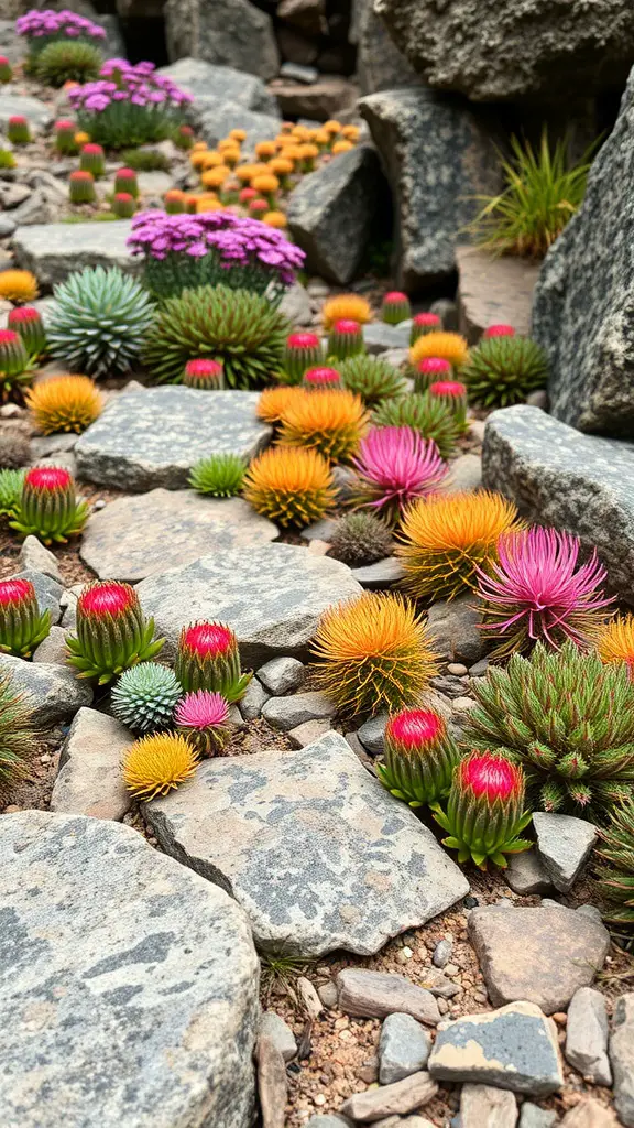 19 Stunning Rock Garden Landscaping Ideas to Transform Your Outdoor Space 6 Colorful alpine plants thriving among stones in a rock garden.