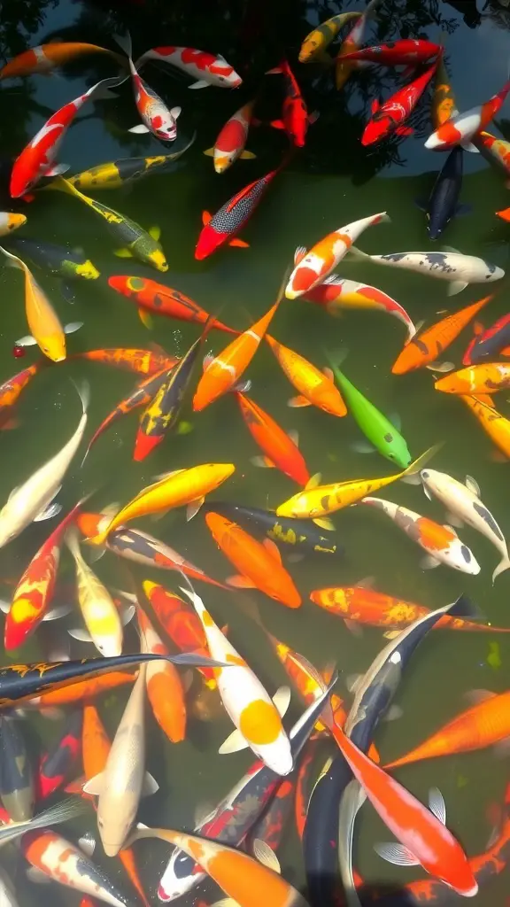 19 Stunning Koi Pond Ideas for Your Backyard Oasis 15 A variety of colorful koi fish swimming in a pond.