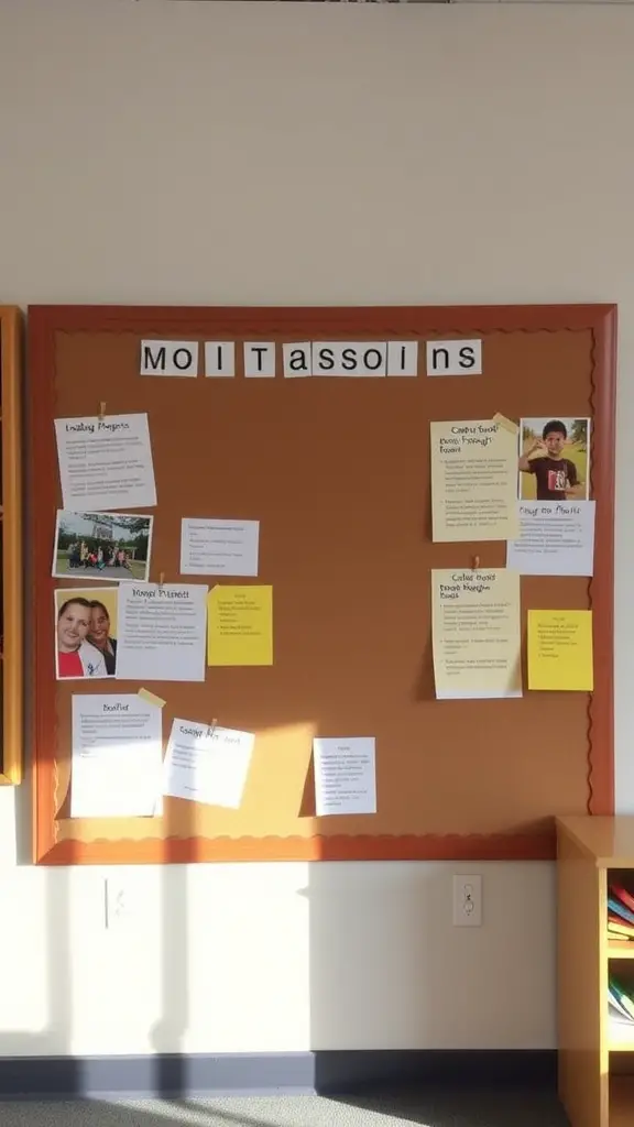 21 Inspiring Montessori Room Ideas for Creative Spaces 16 A bulletin board with community announcements and events in a Montessori classroom.