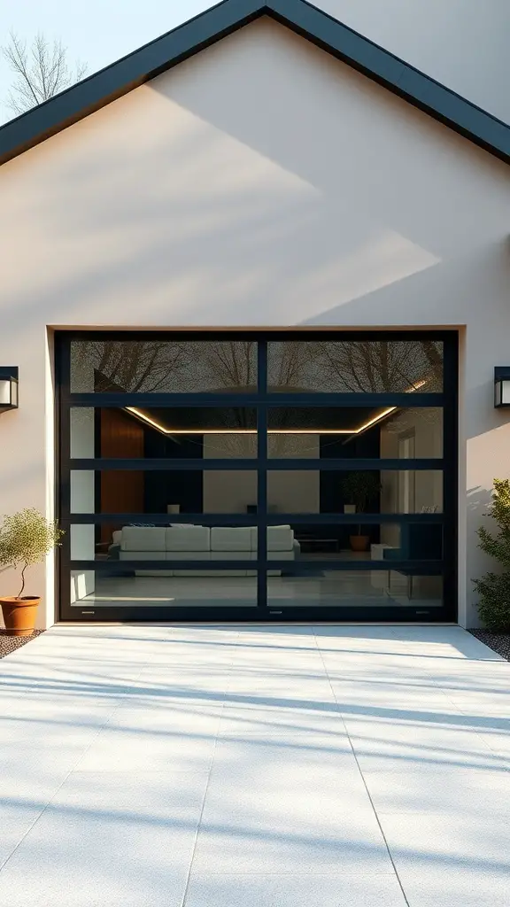 25 Creative Garage Door Ideas for a Stunning Home Entrance 5 A modern glass garage door with black frames, showcasing an elegant design in a contemporary home.