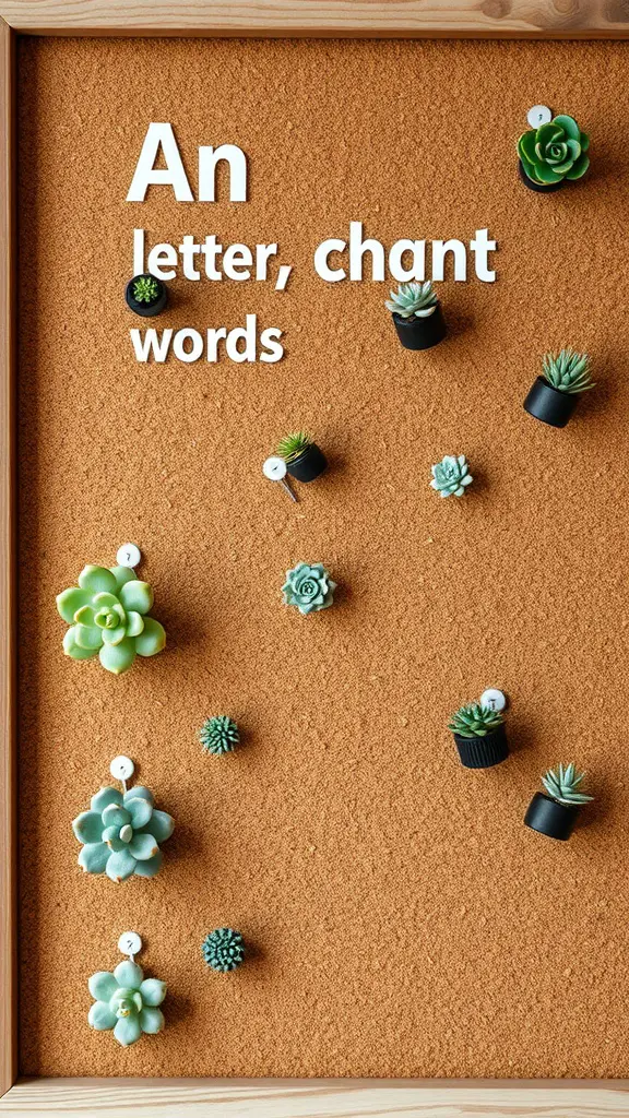 21 Stunning Indoor Plant Wall Designs Featuring Succulents 16 Corkboard with various small succulents arranged creatively.