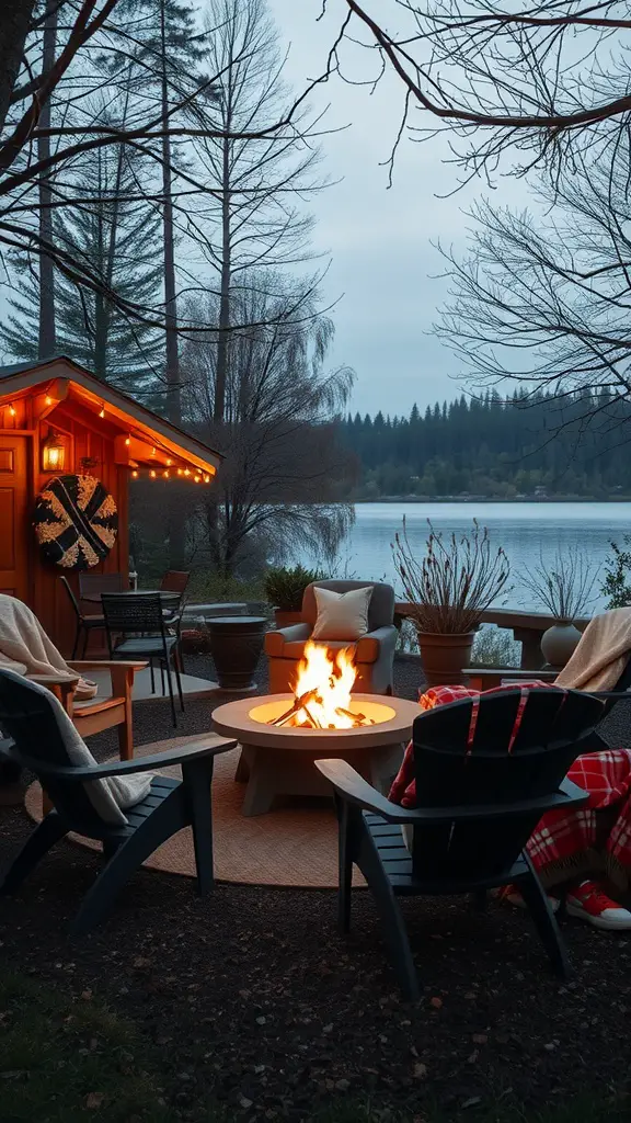 21 Stunning Ideas to Create Your Backyard Oasis 10 Cozy fire pit area with chairs and a lake view