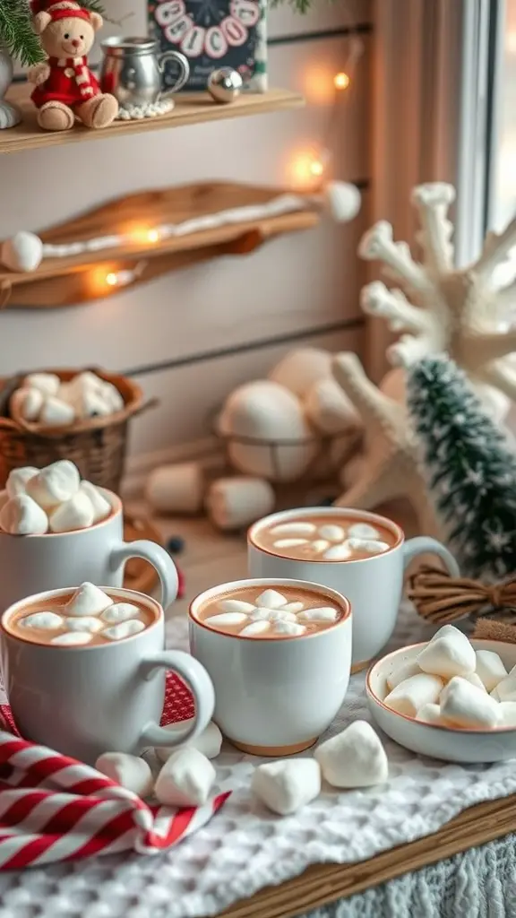 29 Creative Baby Shower Ideas for November Celebrations 10 A cozy hot chocolate bar with cups of hot chocolate, marshmallows, and festive decorations.