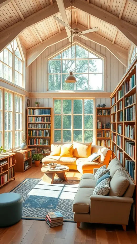 Cozy reading nook with natural light and bookshelves