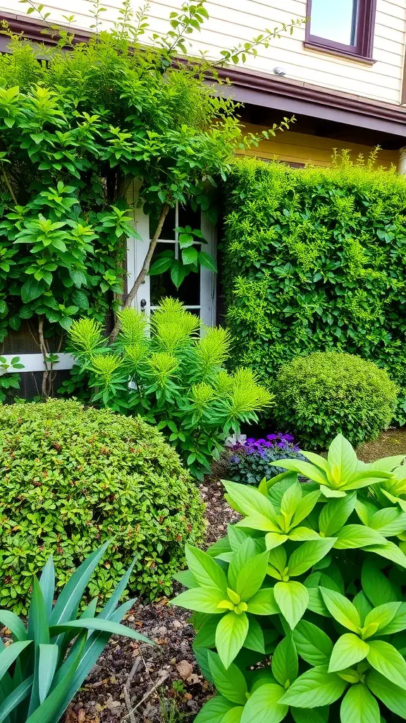 19 Stunning Landscaping Ideas for Your Home's Exterior 7 A beautifully landscaped area with various green plants surrounding a door
