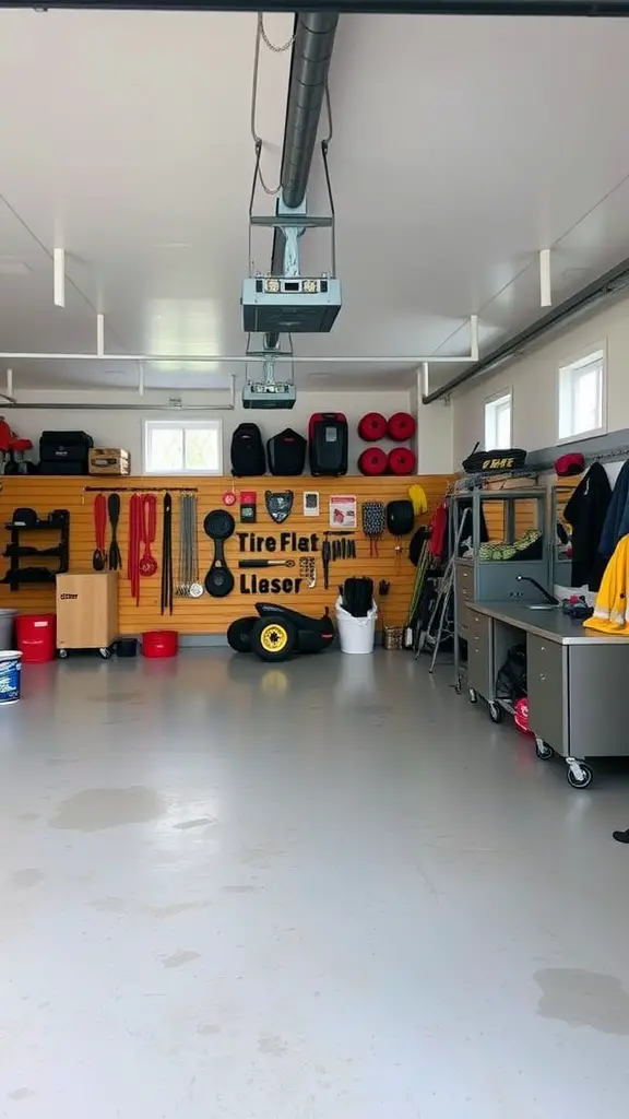 21 Inspiring Garage Gym Ideas for Your Home Workout Space 14 A well-organized garage gym with tools and workout equipment.