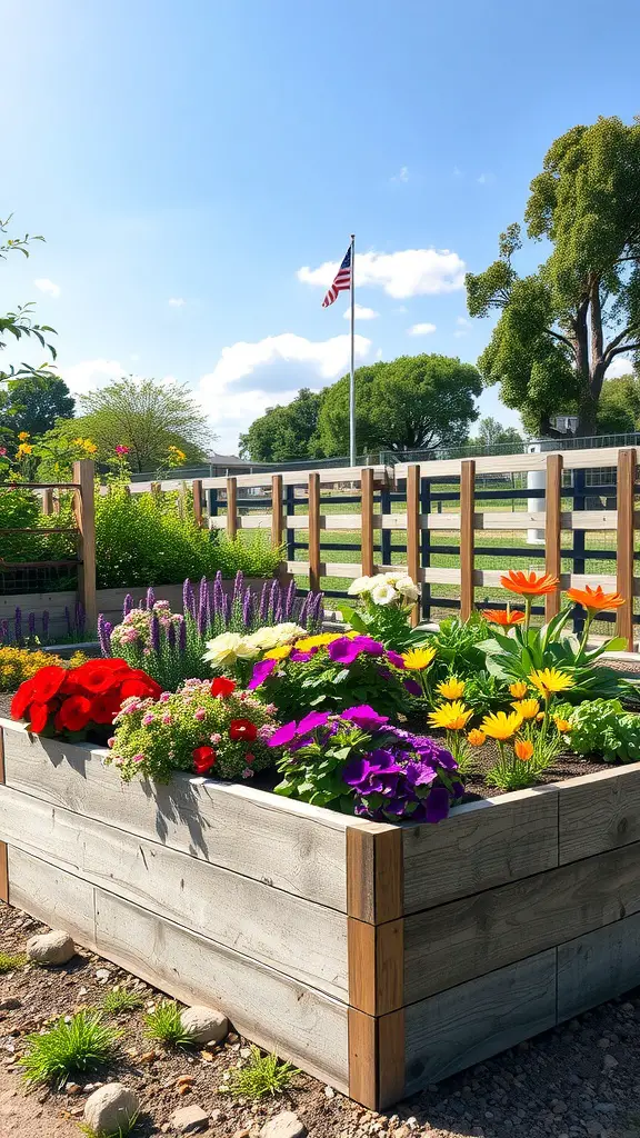 23 Creative DIY Projects to Transform Your Backyard 4 A vibrant raised garden bed filled with colorful flowers in a sunny backyard