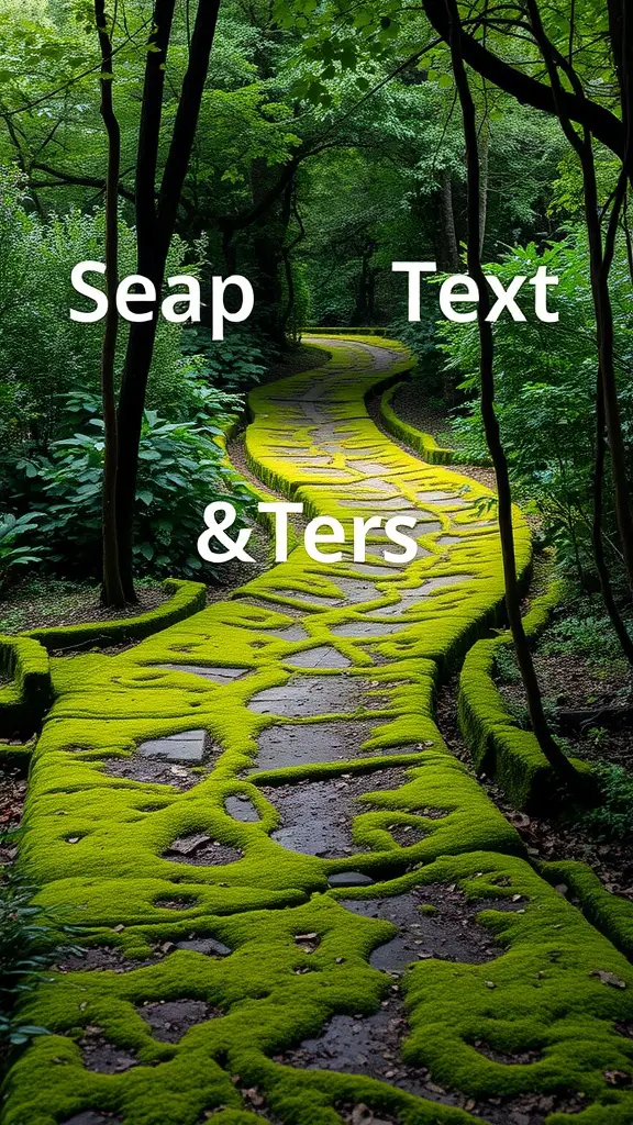 25 Unique Moss Garden Ideas for Your Outdoor Space 9 A winding moss pathway surrounded by lush greenery.