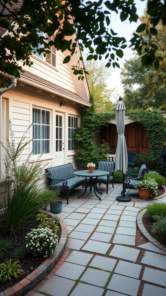 19 Stunning Landscaping Ideas for Your Home's Exterior 12 Cozy seating area with chairs and a table surrounded by greenery and flowers