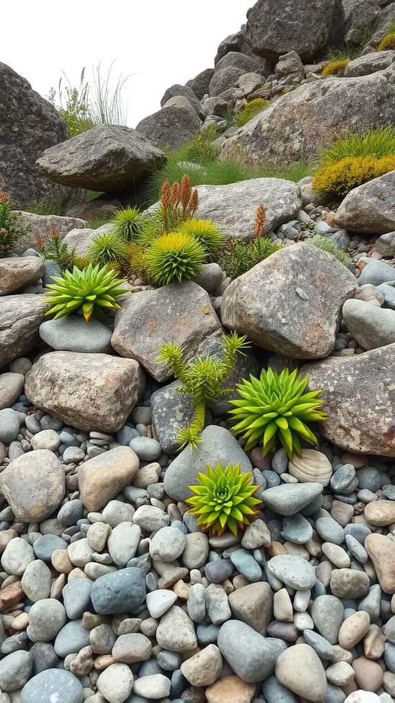 23 Stunning Alpine Garden Ideas for a Breathtaking Landscape 2 Rock garden featuring various stones and green alpine plants.