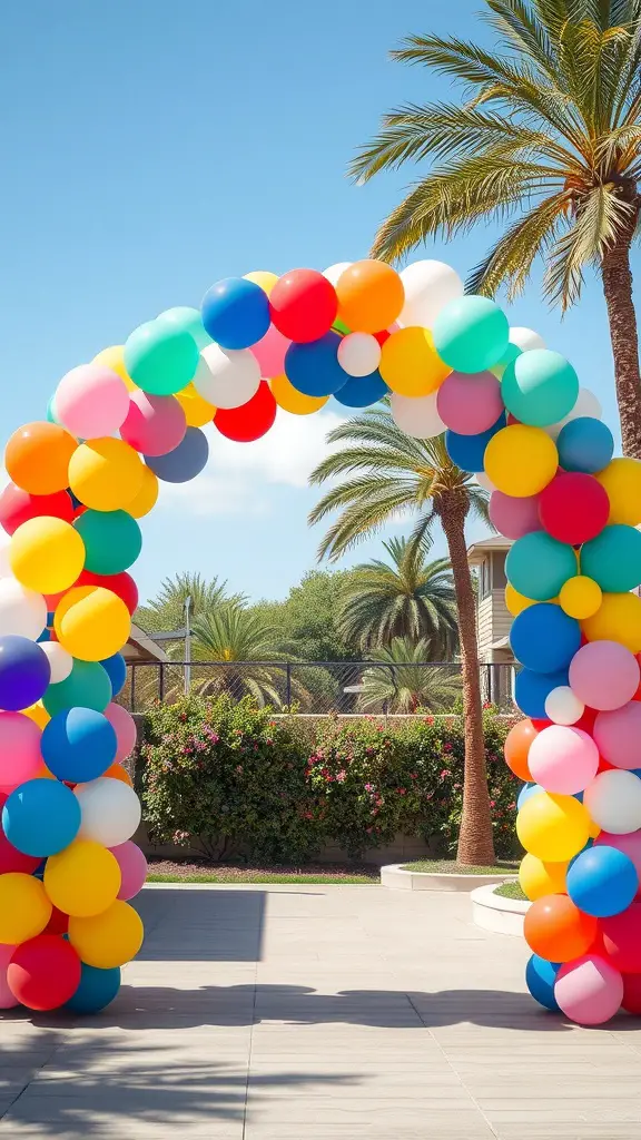 17 Fun Outdoor Birthday Party Ideas for an Unforgettable Celebration 10 Colorful DIY balloon arch at an outdoor birthday party