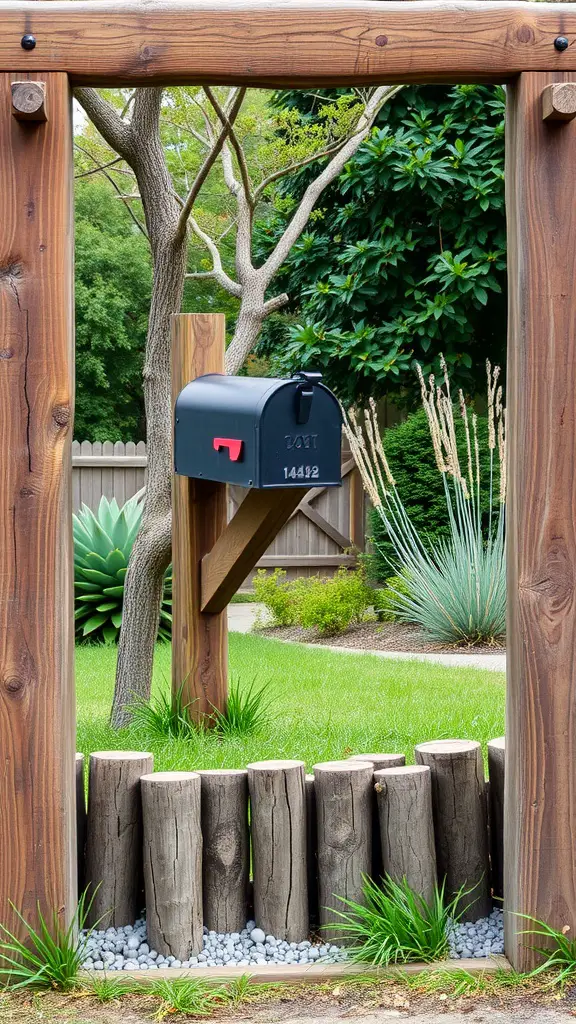 17 Creative Mailbox Landscaping Ideas You’ll Love 3 Mailbox surrounded by timber edging and decorative landscaping elements