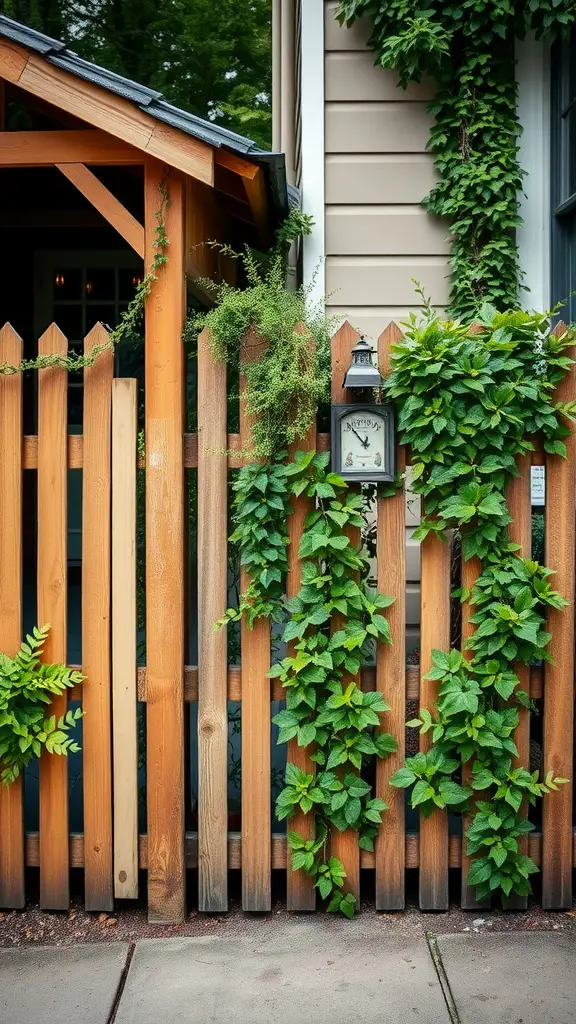 19 Stunning Landscaping Ideas for Your Home's Exterior 9 Wooden decorative fence with climbing plants against a house