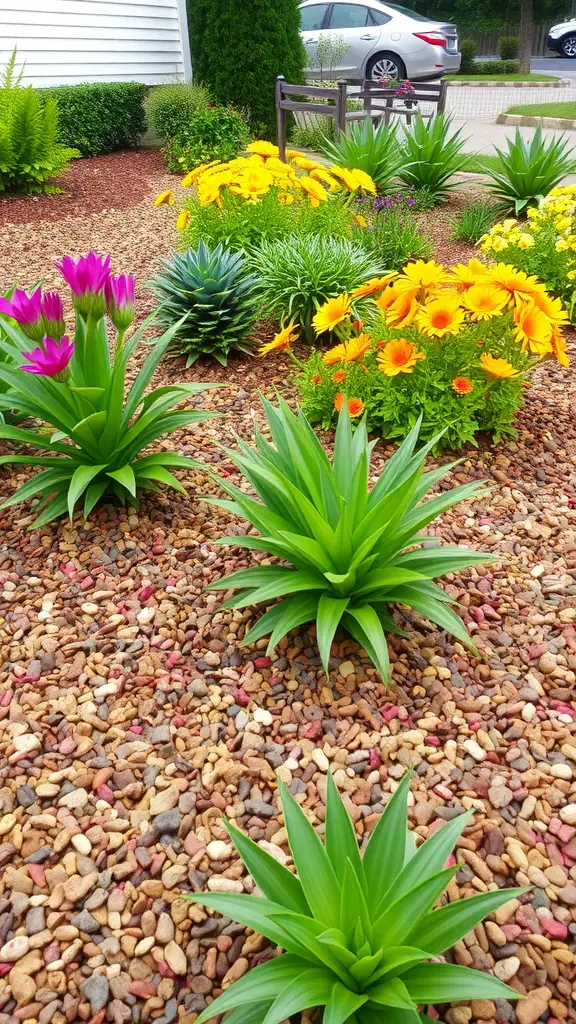 19 Modern Backyard Landscaping Ideas to Transform Your Outdoor Space 15 A garden with colorful flowers surrounded by decorative mulch
