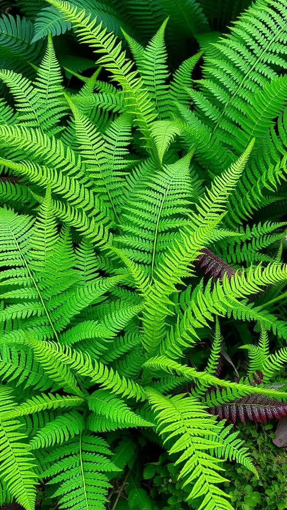 19 Colorful Plant Ideas to Brighten Your Space 17 A variety of green fern fronds with some hints of reddish-purple.