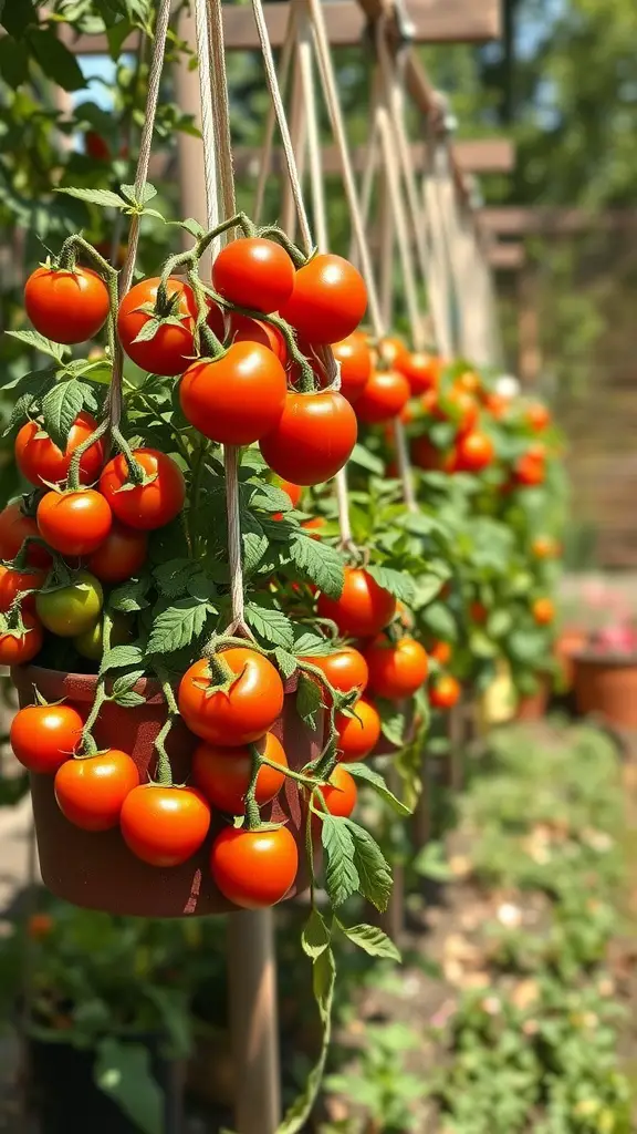 17 Creative Hanging Garden Ideas for Your Home and Balcony 2 Hanging tomato planters filled with ripe tomatoes