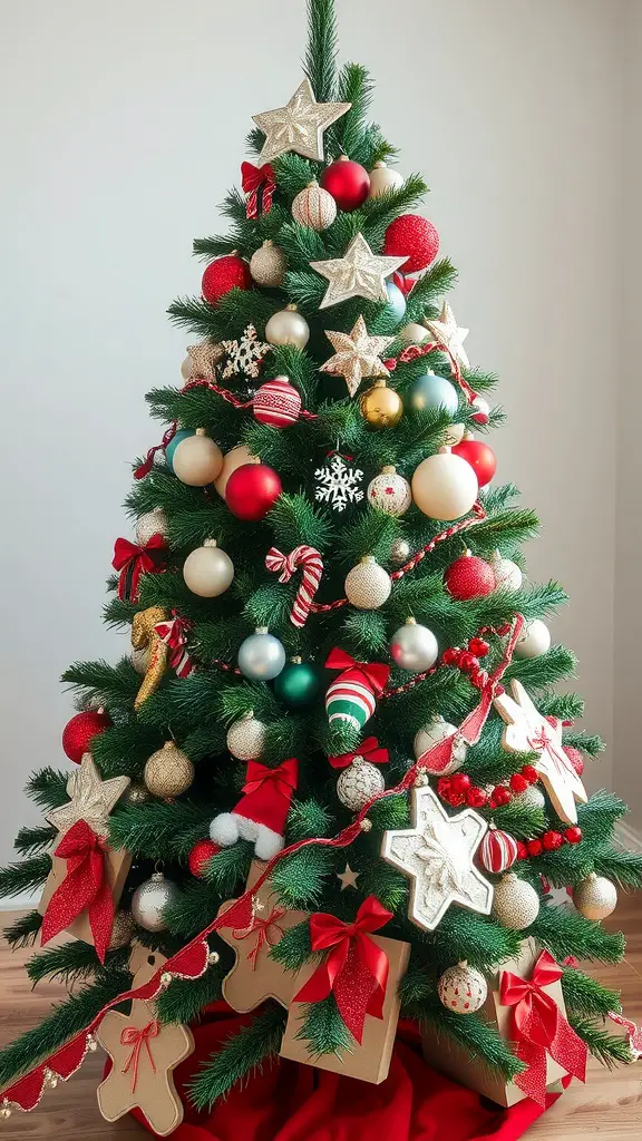17 Creative Dollar Tree Christmas Tree Ideas on a Budget 15 A beautifully decorated Christmas tree with colorful ornaments and festive decorations.