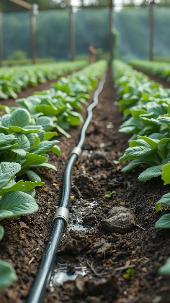 15 Creative Garden Irrigation Ideas for a Thriving Garden 17 Drip tape laid out in rows of vegetables in a garden