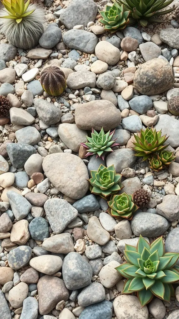 15 Creative Rock Drainage Landscaping Ideas for Your Outdoor Space 9 A rock garden featuring various sizes of stones and succulents.
