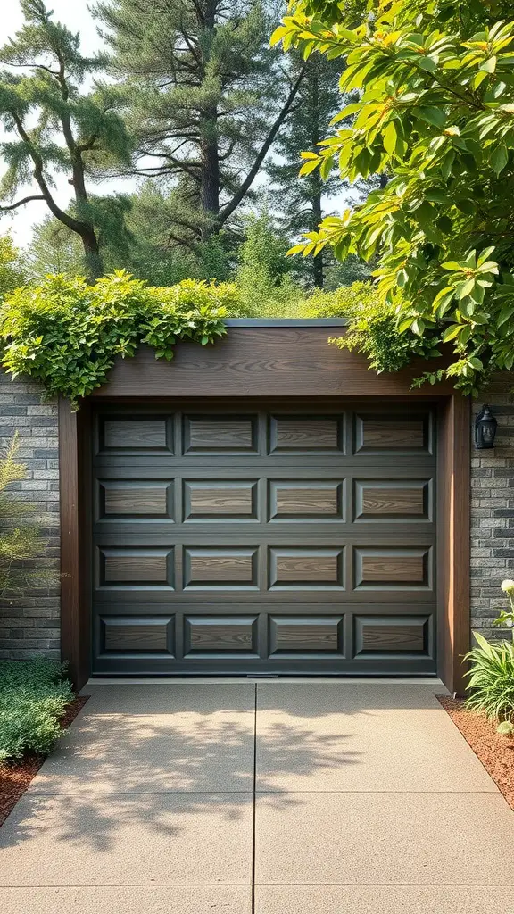 27 Stunning Modern Garage Door Designs You’ll Love 14 A modern garage door surrounded by greenery, showcasing an eco-friendly design.