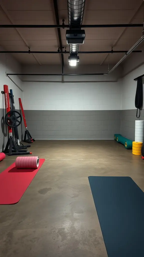 21 Inspiring Garage Gym Ideas for Your Home Workout Space 15 A garage gym stretch and recovery zone with exercise mats and a foam roller.