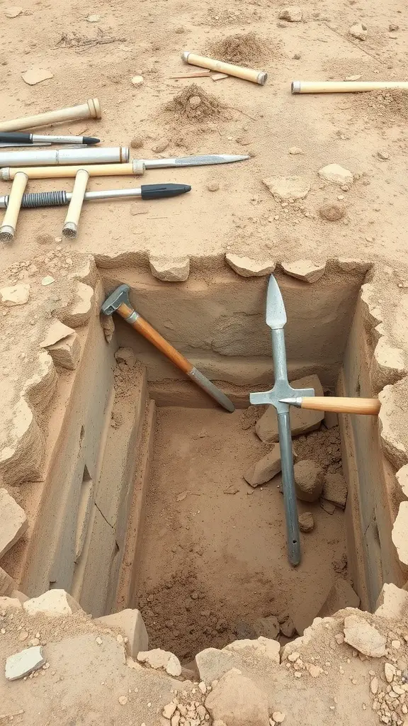 15 Innovative Dry Rock Bed Ideas for Effective Drainage Solutions 7 Excavation site showing a trench with tools for drainage project