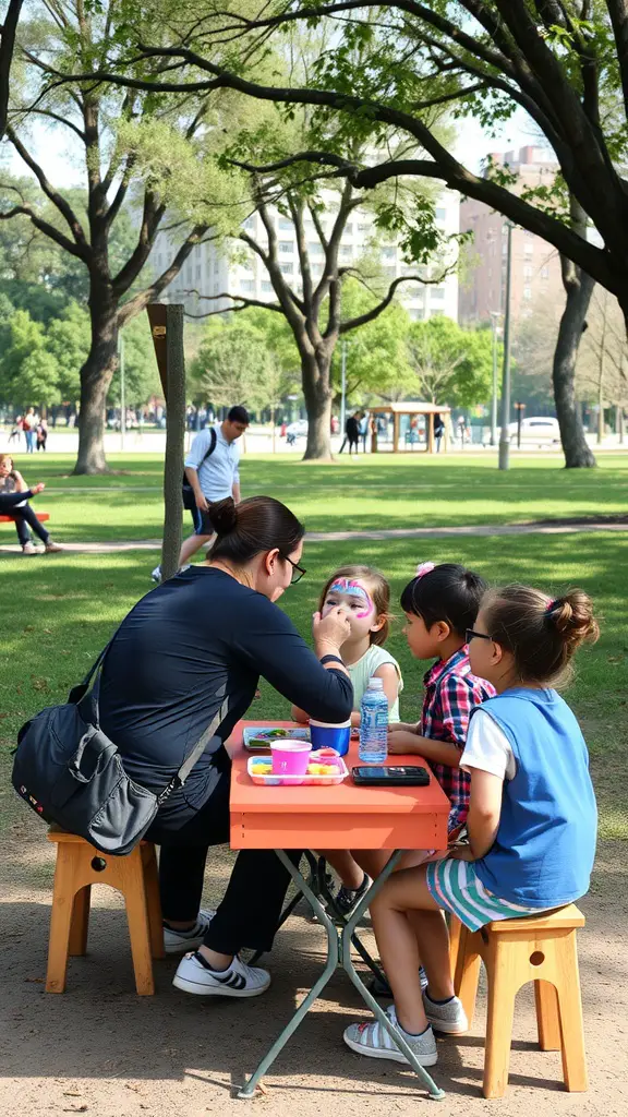 13 Fun Park Birthday Party Ideas for an Unforgettable Celebration 2 A child getting their face painted by an artist at a park birthday party.