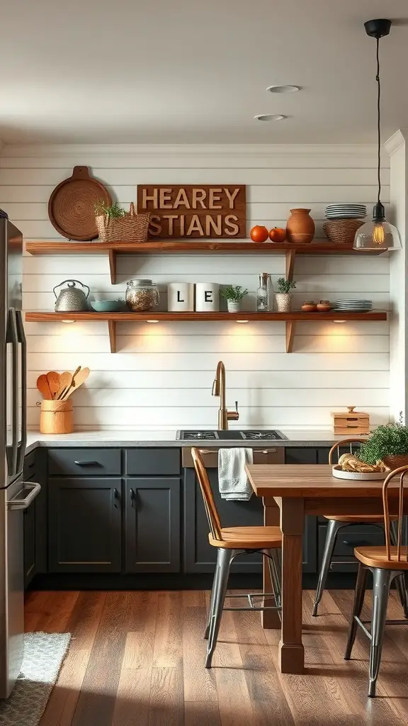 21 Stunning Backsplash Ideas for Your Dream Kitchen 7 Farmhouse kitchen with shiplap backsplash and wooden shelves